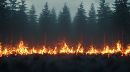 Visualization of environmental destruction through a 3D image of burning forests and wildlife fleeing
