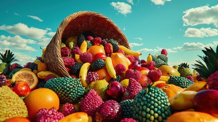 Abundance mindset illustrated by overflowing cornucopia with vibrant fruits