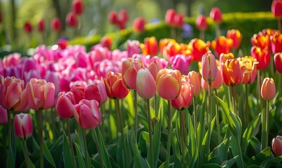 Colorful tulips blooming in Keukenhof park in Netherlands