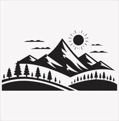 Mountain vector silhouette for t shirt design, Mountain Day,  on a white background