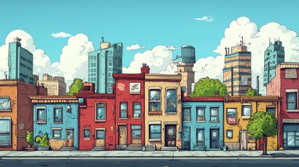 Colorful Urban Scene with Cartoon Style Architecture