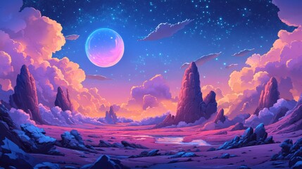 Dreamy Landscape with Stars and Moonlit Sky