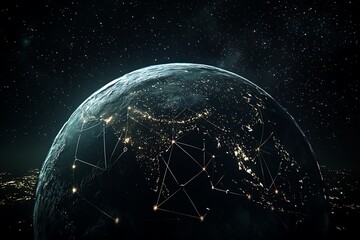 Obraz premium Earth encircled by network designs against the cosmos.