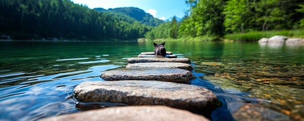Rustic wooden bridge over a babbling brook, idyllic crossing, nature's path, peaceful ambiance :: skipping stones, photography, peaceful contemplation