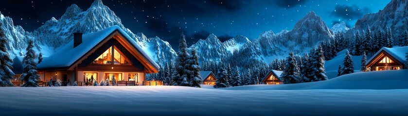 Snowy alpine village nestled in a winter wonderland, idyllic charm, alpine serenity, cozy retreat :: skiing, snowshoeing, winter carnival