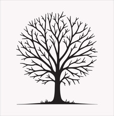 winter season tree drawing vector silhouette on a white background