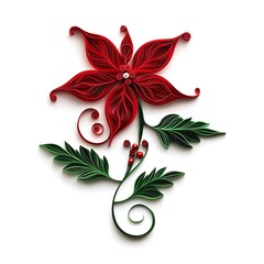 Beautiful Christmas clipart featuring a festive red flower with green leaves, perfect for holiday decorations and designs