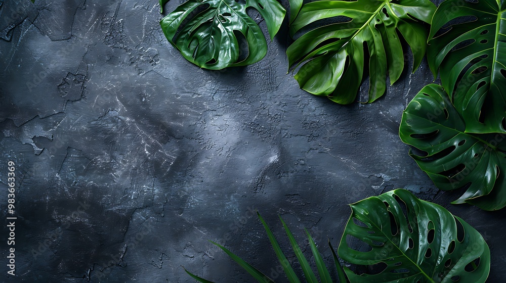 Wall mural Tropical Leaves on a Gray Background