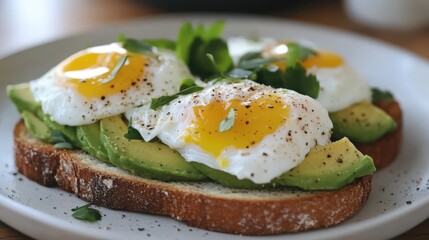 Avocado Toast with Poached Eggs and Fresh Herbs