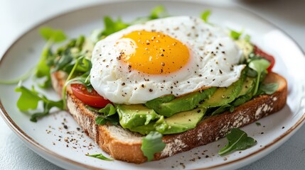Delicious Avocado Toast with Poached Egg and Greens