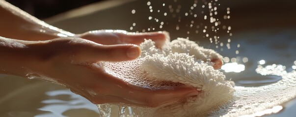 Fototapeta premium Hands Washing Cloth in Water Splashing