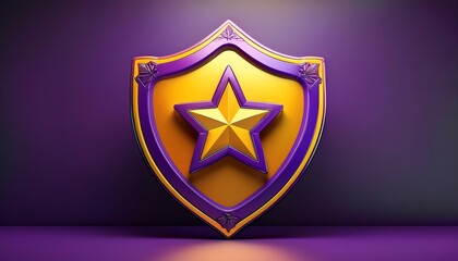 A vibrant purple and gold shield with a star emblem, symbolizing protection, achievement, and strength.