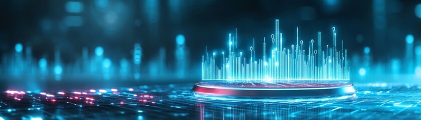 Abstract Futuristic Digital Cityscape with Illuminated Platform