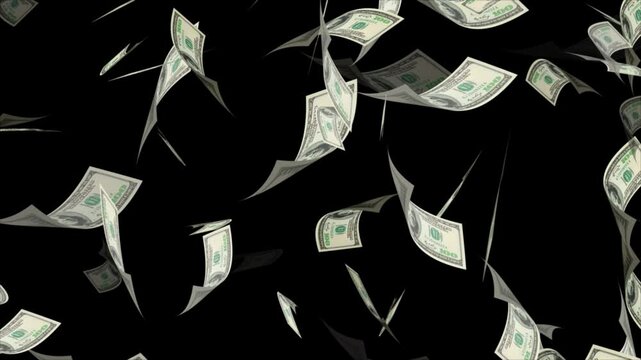 Money Falling - Dollar bills falling down from the sky. ollars bills falling down in 3D animation video,
Dollars falling in looped animation. Alpha mask. money rain, raining money, dollars falling.