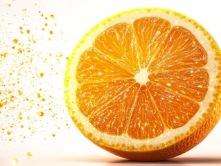 Fresh Orange Slice with Splashing Juice on White Background