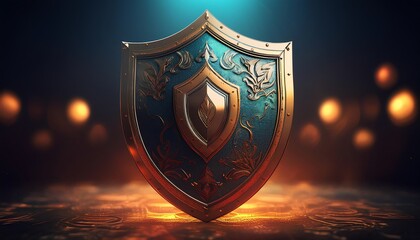 A beautifully crafted shield with intricate details, glowing softly against a dark background, symbolizing protection and valor.