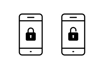 Obraz premium Lock and unlock icon on phone screen. Cellphone with padlock sign symbol