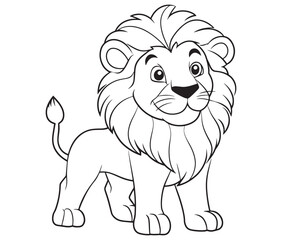 Lion cartoon isolated on white background line art silhouette vector