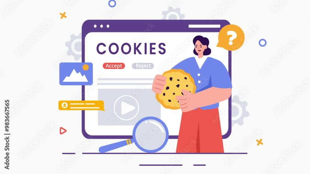 Wall mural animation of internet cookies technology vector illustration featuring the tracking of cookie record