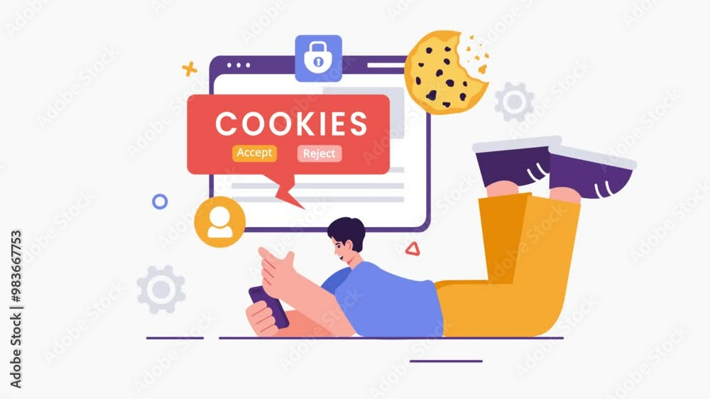 Canvas Prints animation of internet cookies technology vector illustration featuring the tracking of cookie record
