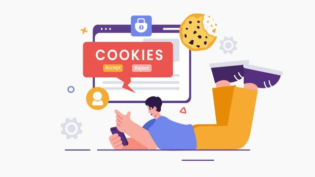 Animation of Internet Cookies Technology Vector Illustration featuring the Tracking of Cookie Records and Browsing Activity on a Website
