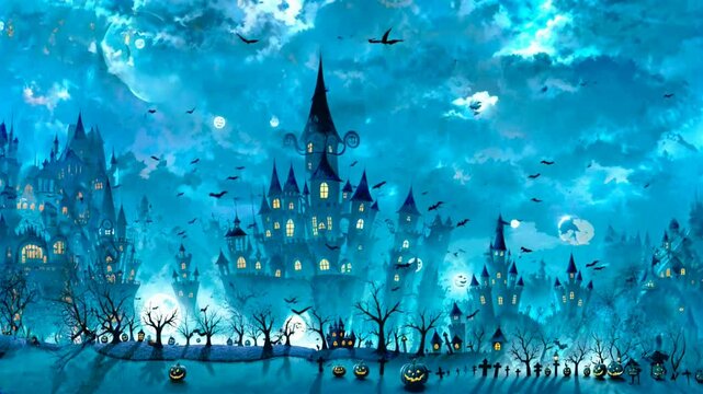 青い月明りで照らたされたハロウィンワールド