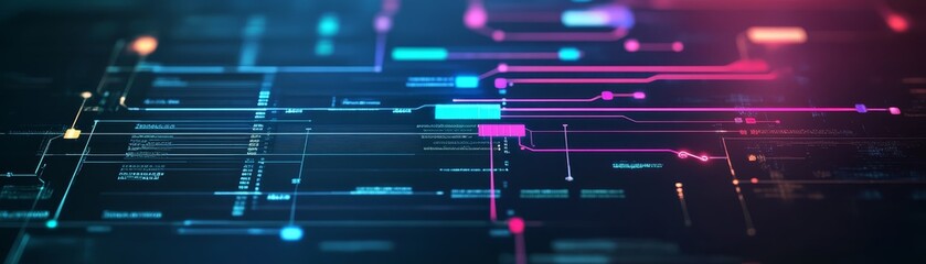 Abstract Digital Technology Background with Glowing Lines and Data