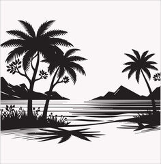 Obraz premium landscape drawing vector silhouette on a white background