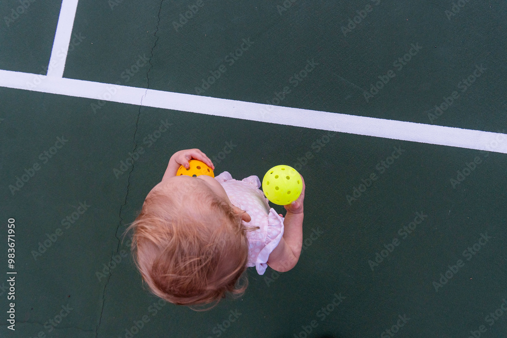 Wall mural playing pickleball with a baby girl