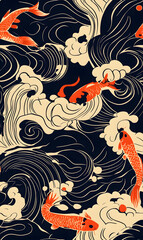Obraz premium Chinese-inspired doodle tile seamless patterns in an illustrator graphic style