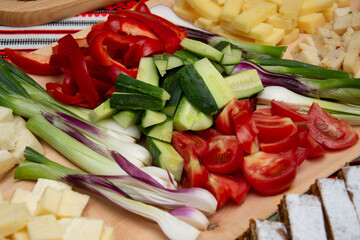 Vegetable salad with tomatoes, peppers, cucumbers