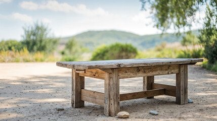 Obraz premium Old table in the backyard, natural blurred background.