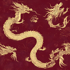 Fototapeta premium Chinese-inspired doodle tile seamless patterns in an illustrator graphic style