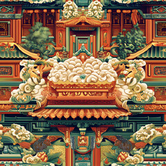 Fototapeta premium Chinese-inspired doodle tile seamless patterns in an illustrator graphic style