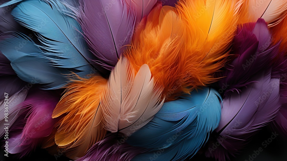 Wall mural colorful feathers close-up