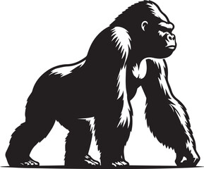 Gorilla silhouette simple vector black and white full body