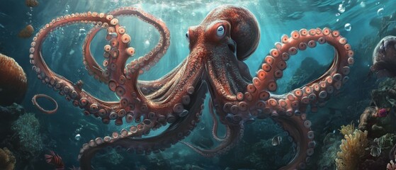 Obraz premium Embrace the wonders of the deep on Octopus Day, celebrating the intelligence, adaptability, and mystery of these fascinating sea creatures 