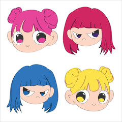 Cute chibi character set flat