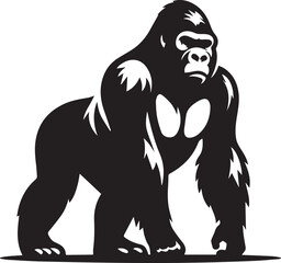 Gorilla silhouette simple vector black and white full body