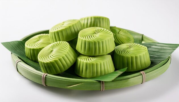 Malaysian Food, Kuih Talam on white background isolated.