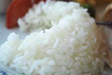 Closeup of Cooked white rice 