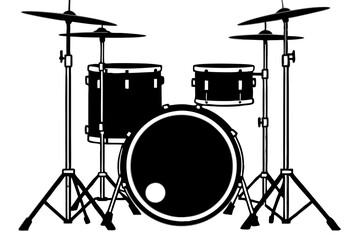 Drum Kit Silhouette Line Art Vector Illustration - Musical Instrument Outline Design