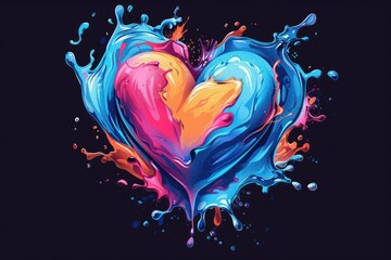 Colorful splash heart design for valentine's day celebration and creative art projects. AI