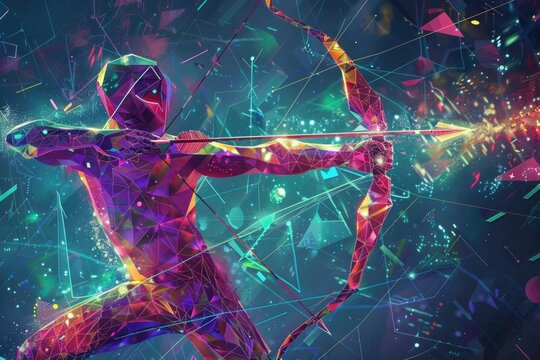 Colorful sagittarius zodiac representation with vibrant geometric archer theme. AI