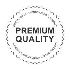 ฺBlack and white Sticker label. Premium Quality guarantee badge. Circle Serrated Edge Official 100% Authentic original Product Vector isolate on white Background