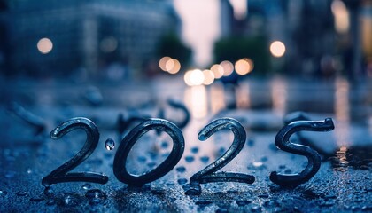 New Year 2025 Celebration Reflected in Rain