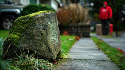 Moss Covered Rock on a Sidewalk