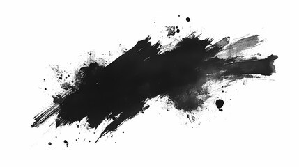Abstract black ink splash, brush strokes, and grunge stains isolated on a white background, evoking japanese calligraphy style. Ink Wash. Illustration