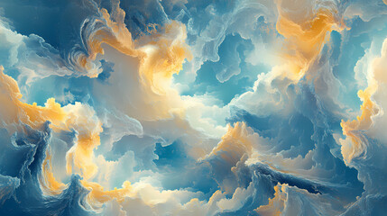 Fototapeta premium Abstract blue and beige fantastic clouds. colorful fractal background. digital art. 3d rendering. Impressionism. Illustration
