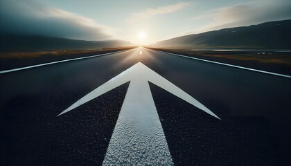 Fototapeta premium A straight road with an arrow painted on it leading to the horizon